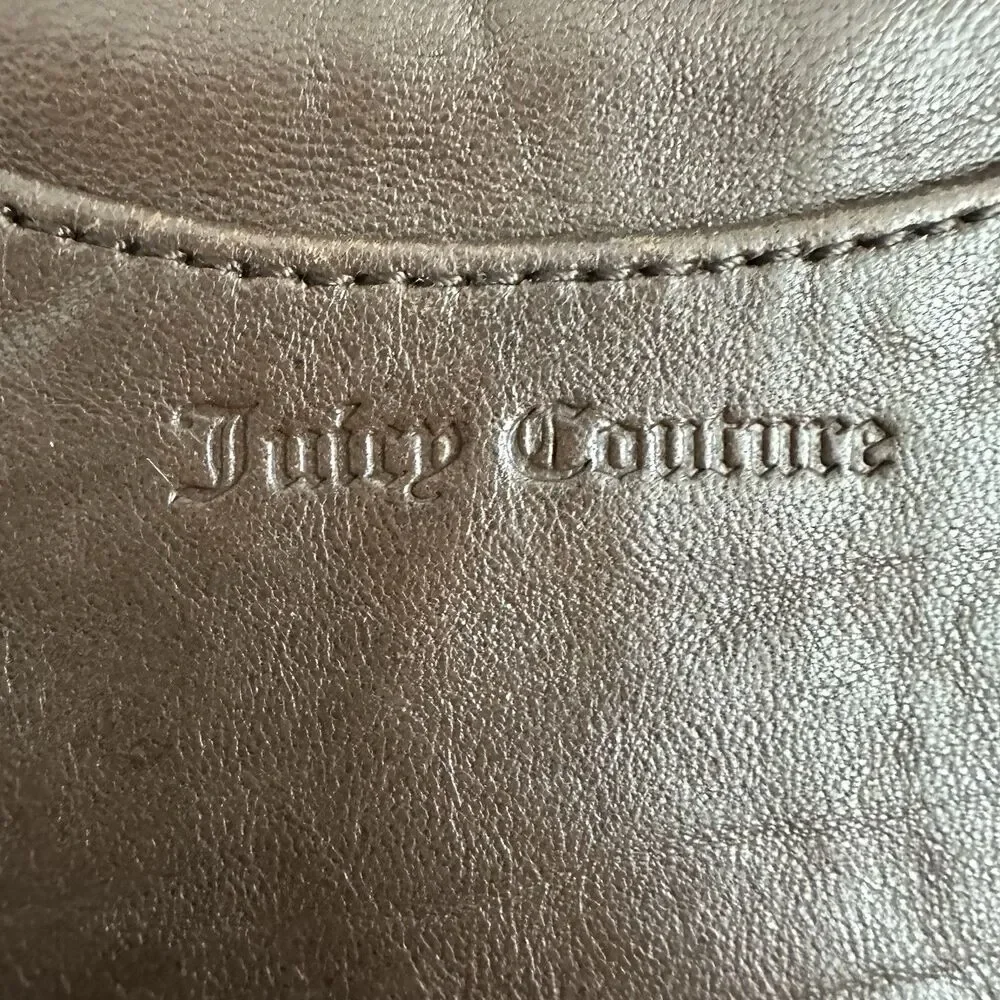 Vintage Juicy Couture Brown Leather Wristlet Crown Rhinestone Medallion Y2K Bag